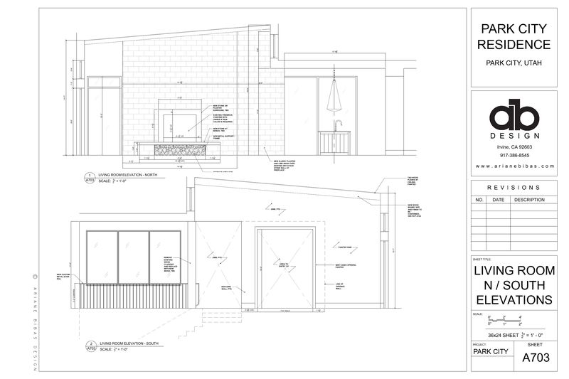 Construction drawing sheet A-703, Living Room Elevations, from Ariane's Park City Residence set