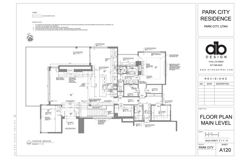 Construction drawing sheet A-120, Main Level Floor Plan, from Ariane's Park City Residence set